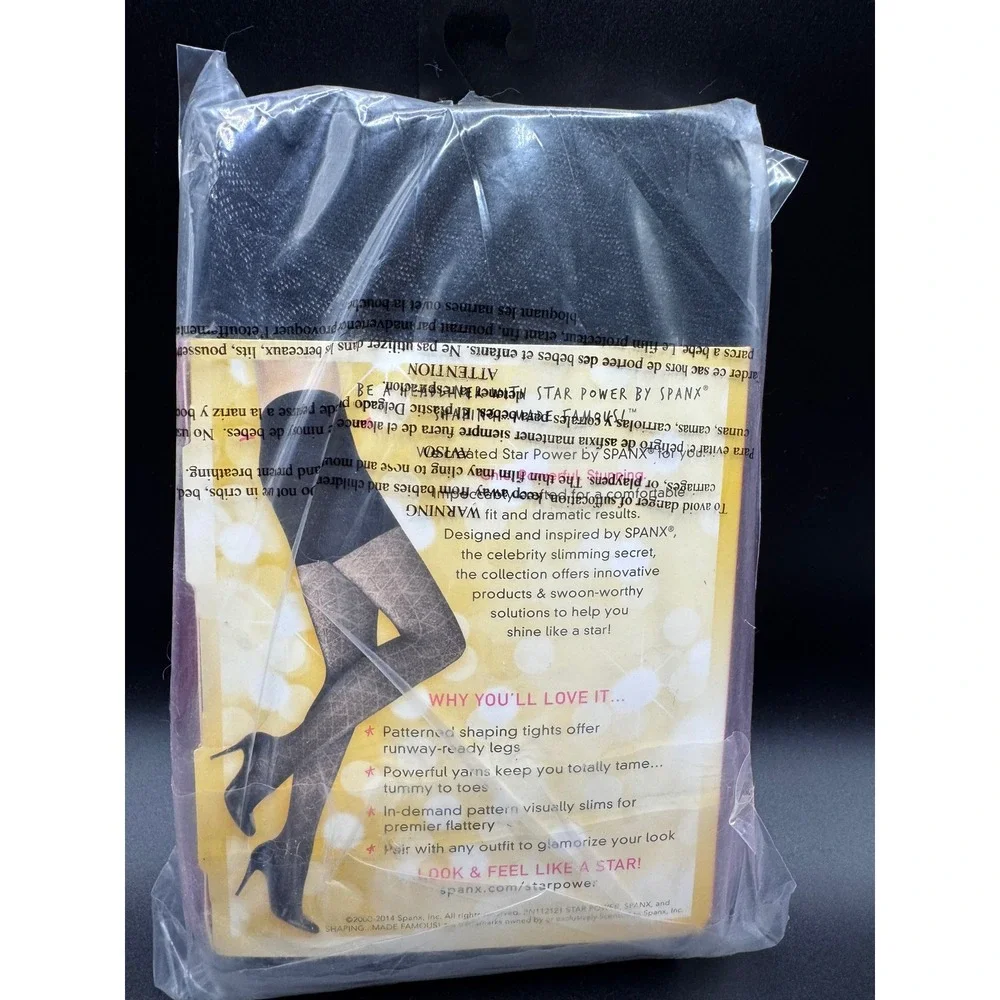 Star Power by Spanx Center-Stage Patterned Shaping Tights Nouveau Black Size A
